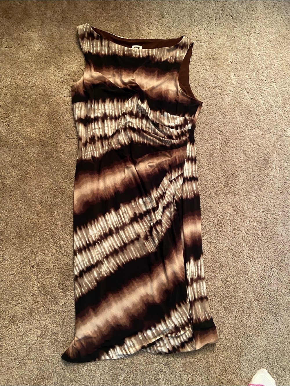 Anne Klein Brown and Cream Tie-Dye Midi Dress